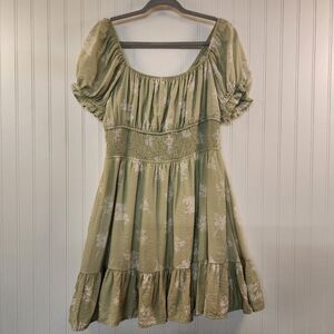 Hesperus Women's Lime Floral Print Flirty Mini Dress Size XL Romantic Feminine